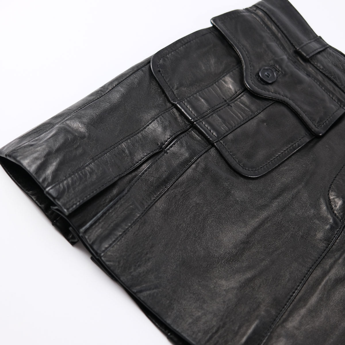 00's Roberto Cavalli Leather Mini Skirt with Stitched Pleated in Brown - W30