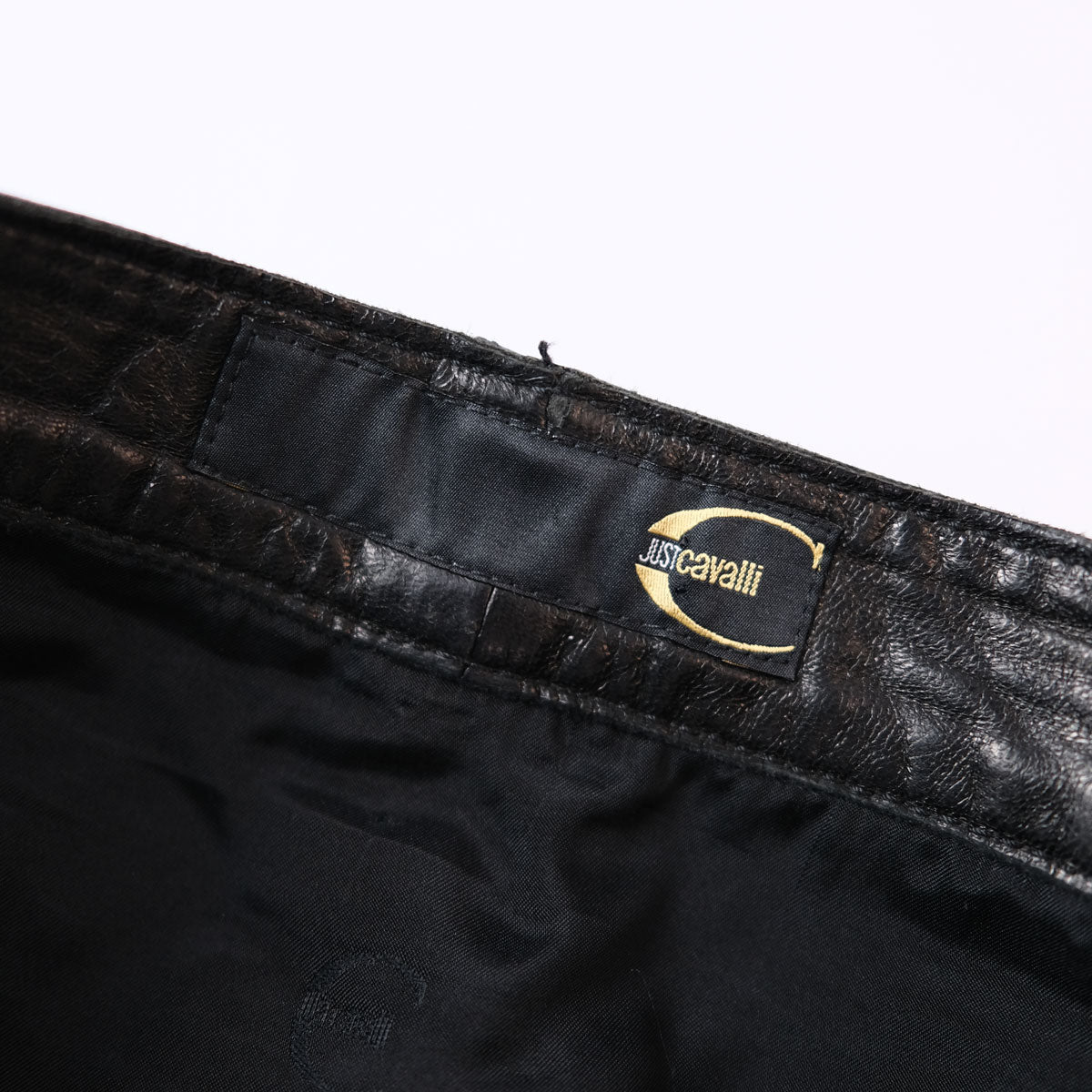 00's Roberto Cavalli Leather Mini Skirt with Stitched Pleated in Brown - W30