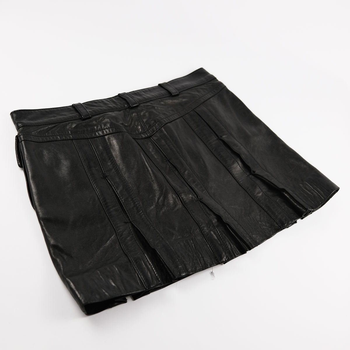 00's Roberto Cavalli Leather Mini Skirt with Stitched Pleated in Brown - W30