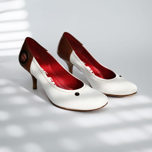 00's Miss Sixty Leather Pump Heels in White / Brown - UK 4