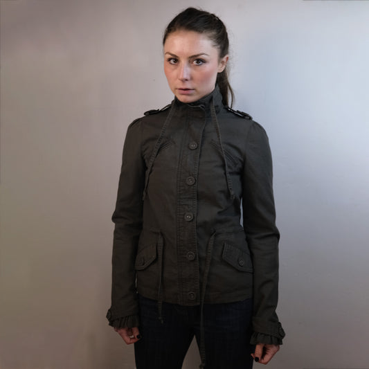 00's Khaki Canvas Jacket with Drawstring Waist - S
