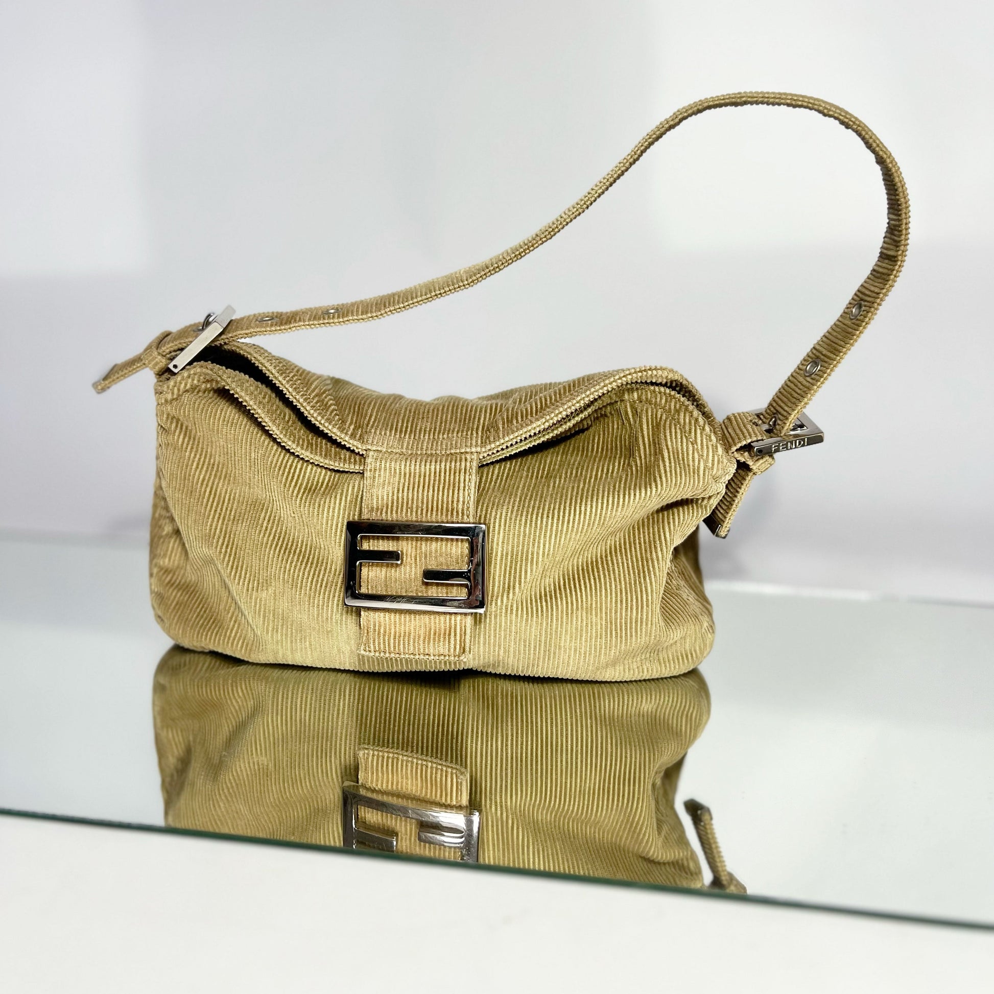 Early 00's Fendi Baguette Bag with Double Flap in Corduroy 