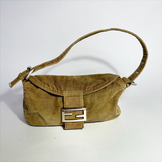 Early 00's Fendi Baguette Bag with Double Flap in Corduroy 
