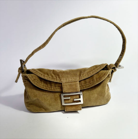 Early 00's Fendi Baguette Bag with Double Flap in Corduroy 