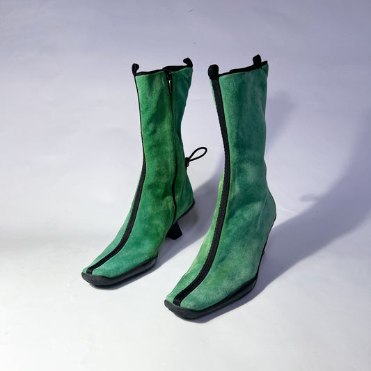 F/W 1999 Prada Boots in Green Suede with Toggle Fastening - UK 6 