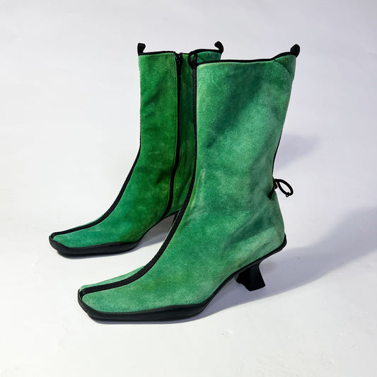 F/W 1999 Prada Boots in Green Suede with Toggle Fastening - UK 6 