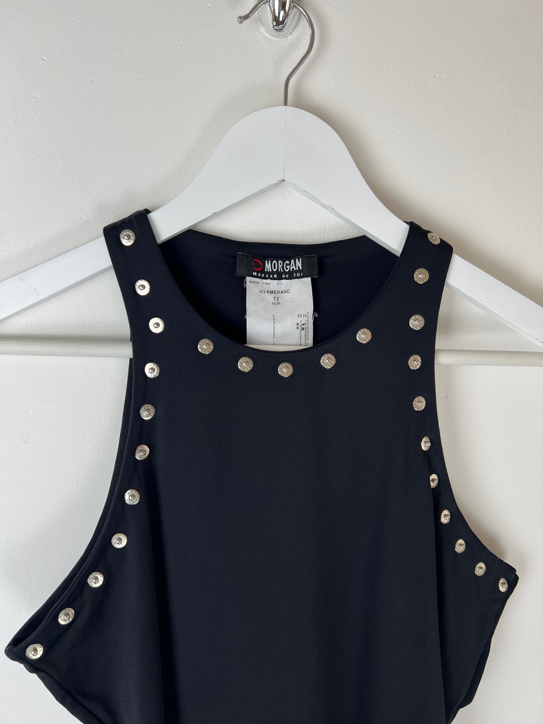 00's Morgan De Toi Tank Top with Studded Neckline in Black - M
