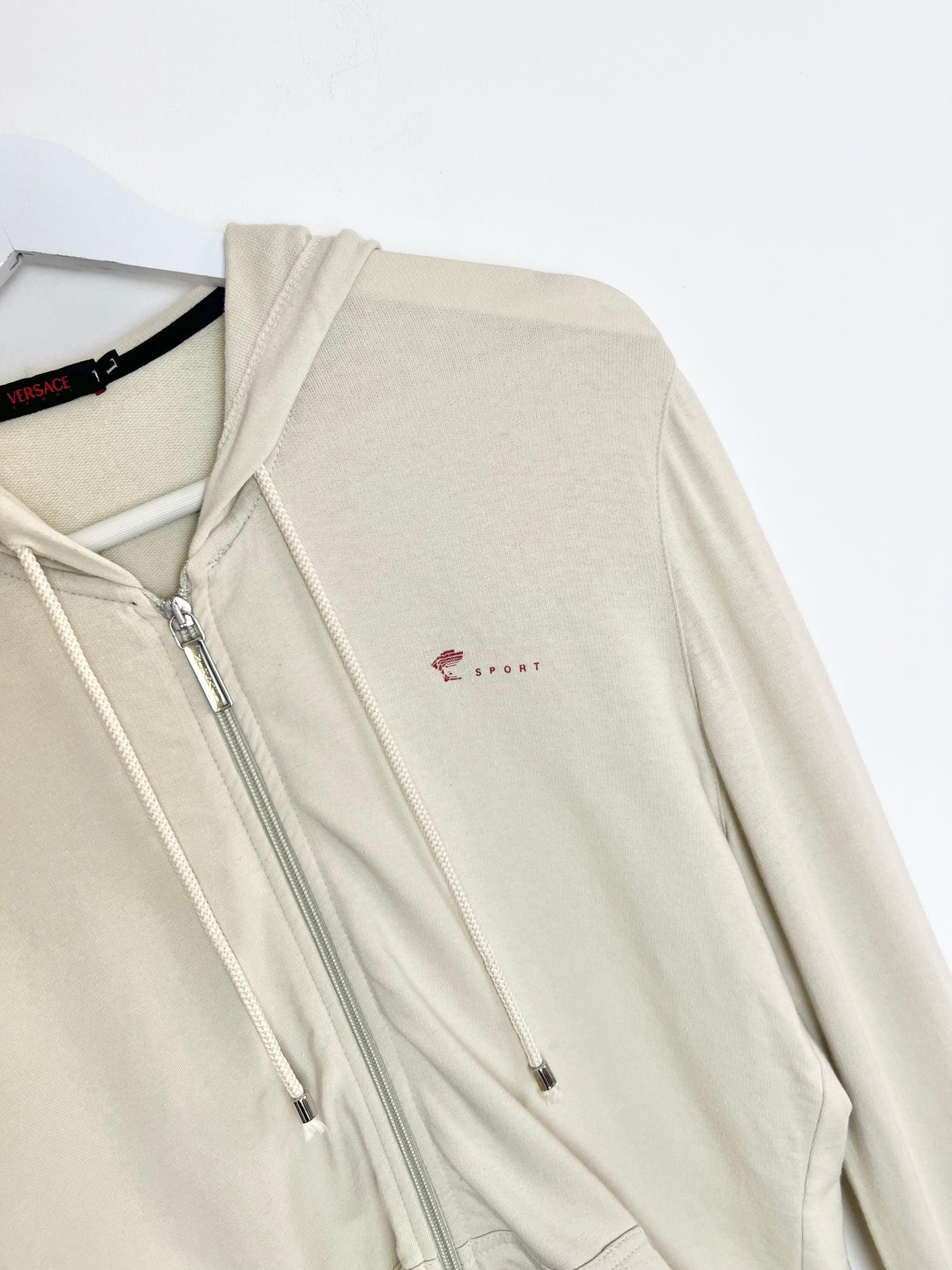 00's Versace Sport Hoody with Doubleway Zip in Cream - L