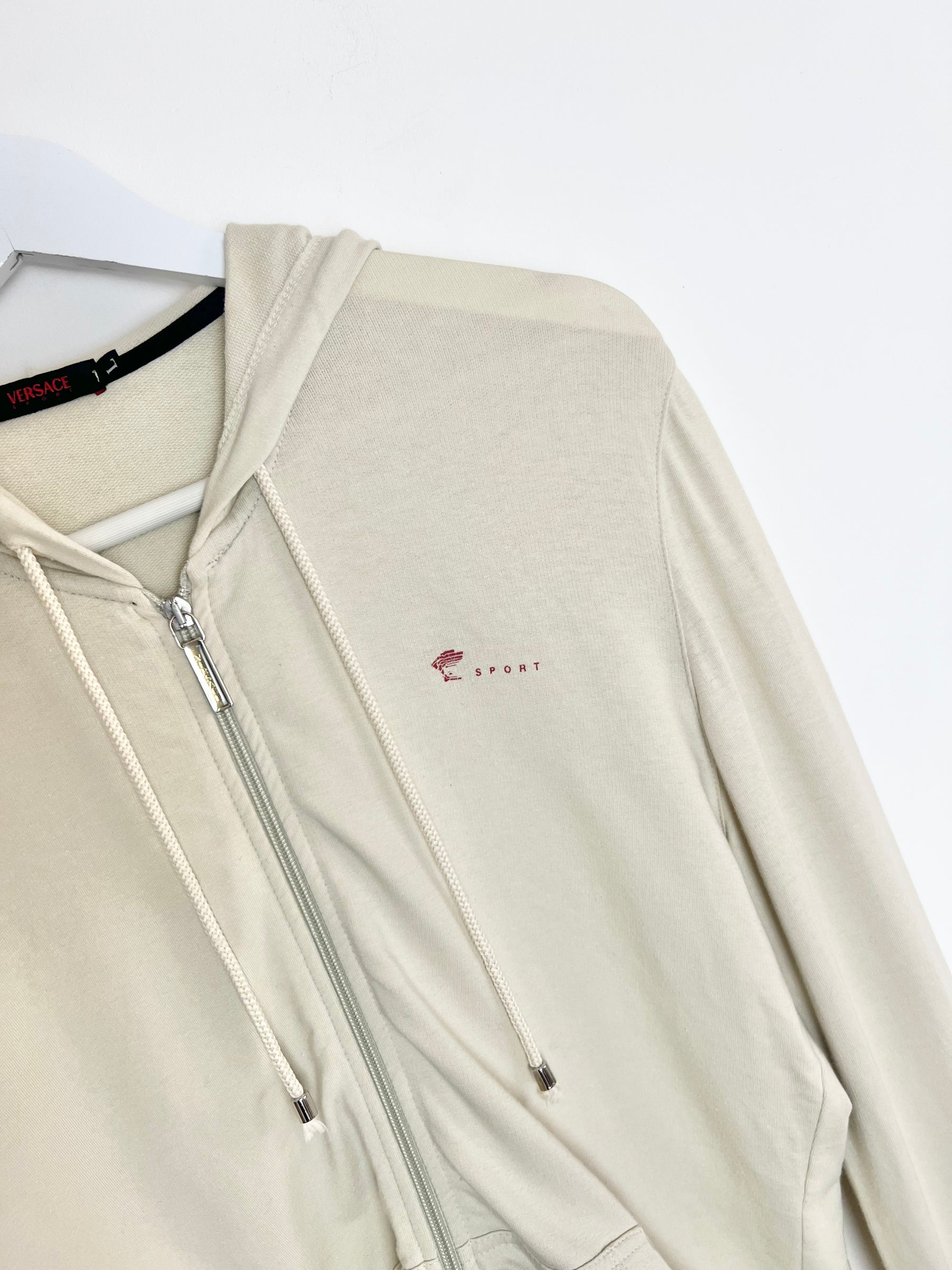 00's Versace Sport Hoody with Doubleway Zip in Cream - L
