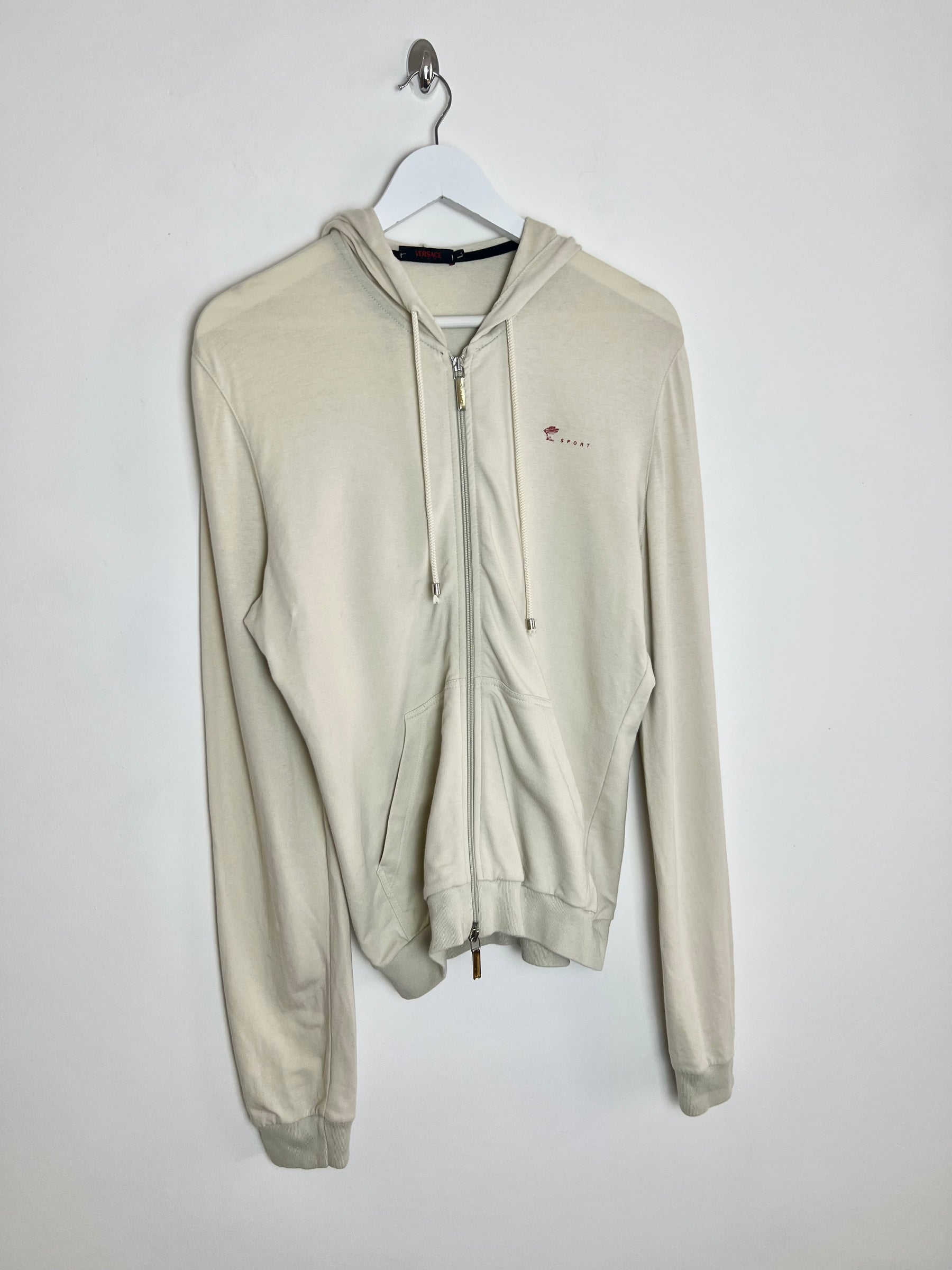 00's Versace Sport Hoody with Doubleway Zip in Cream - L