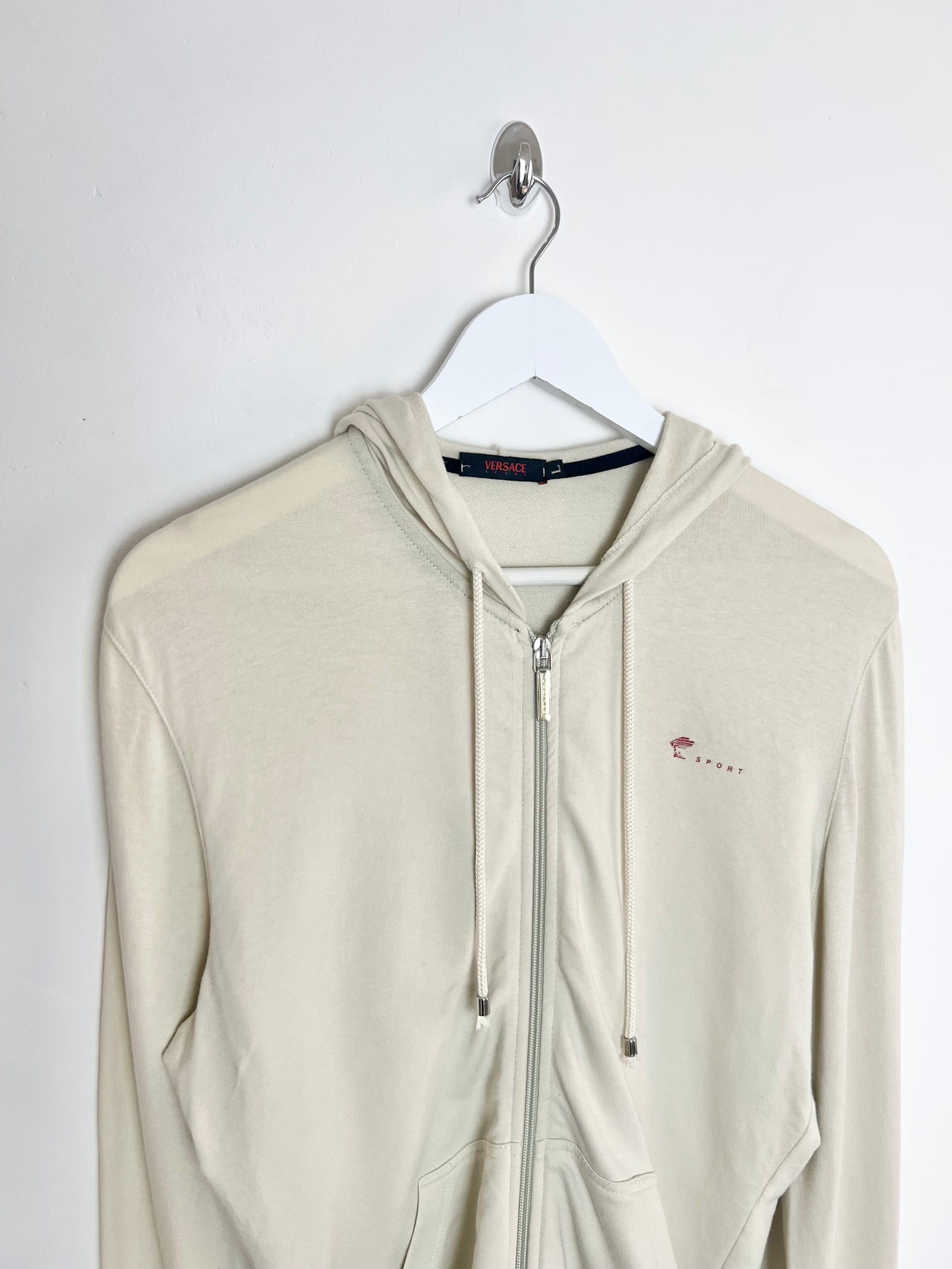 00's Versace Sport Hoody with Doubleway Zip in Cream - L