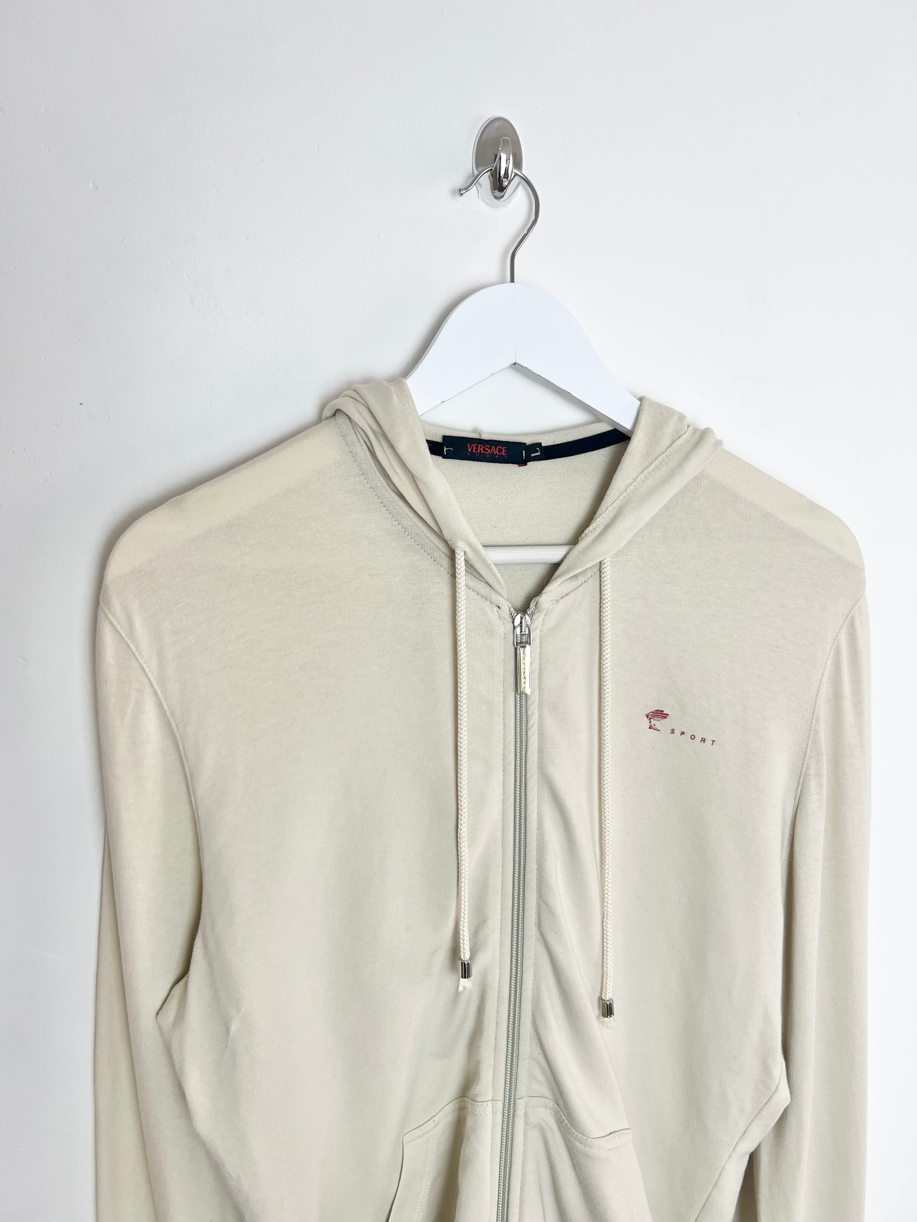 00's Versace Sport Hoody with Doubleway Zip in Cream - L