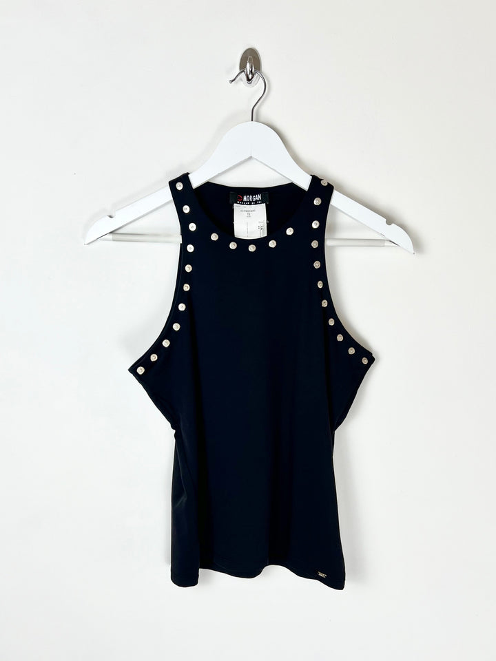 00's Morgan De Toi Tank Top with Studded Neckline in Black - M