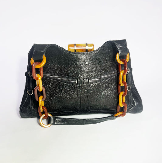 Fall 2004 Miu Miu Leather Shoulder Bag with Acrylic Chain Handle 