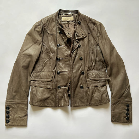 00s Vintage Leather Napoleon Jacket in Khaki - M / L