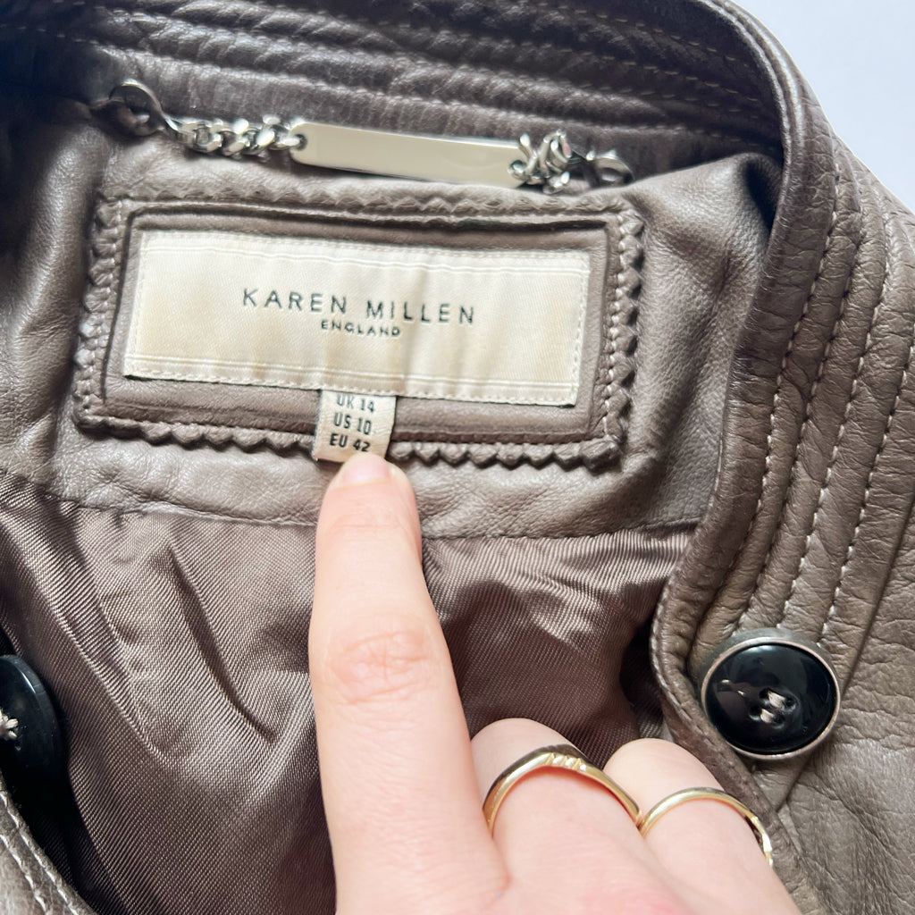 00s Vintage Leather Napoleon Jacket in Khaki - M / L