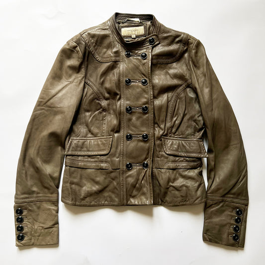 00s Vintage Leather Napoleon Jacket in Khaki - M / L