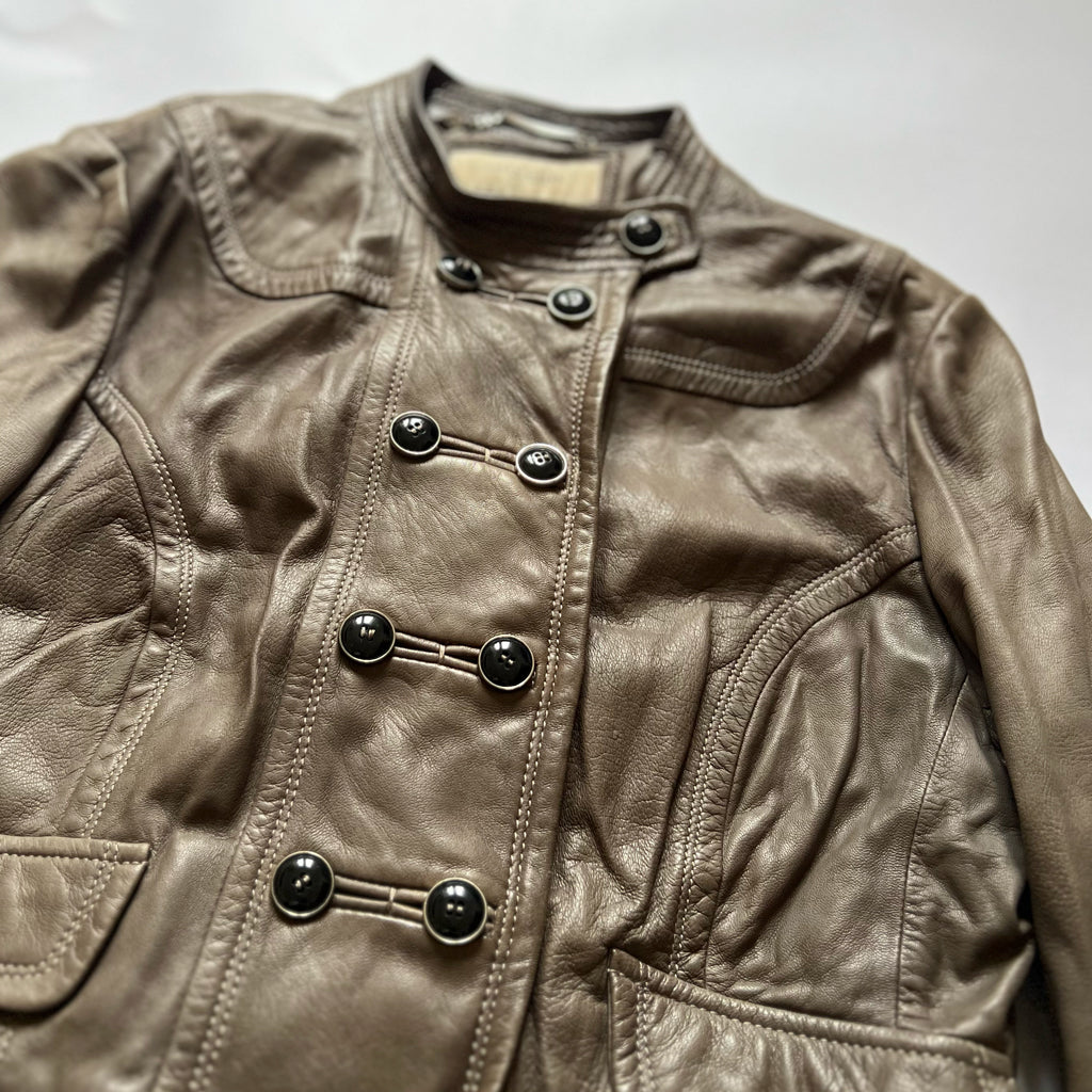 00s Vintage Leather Napoleon Jacket in Khaki - M / L