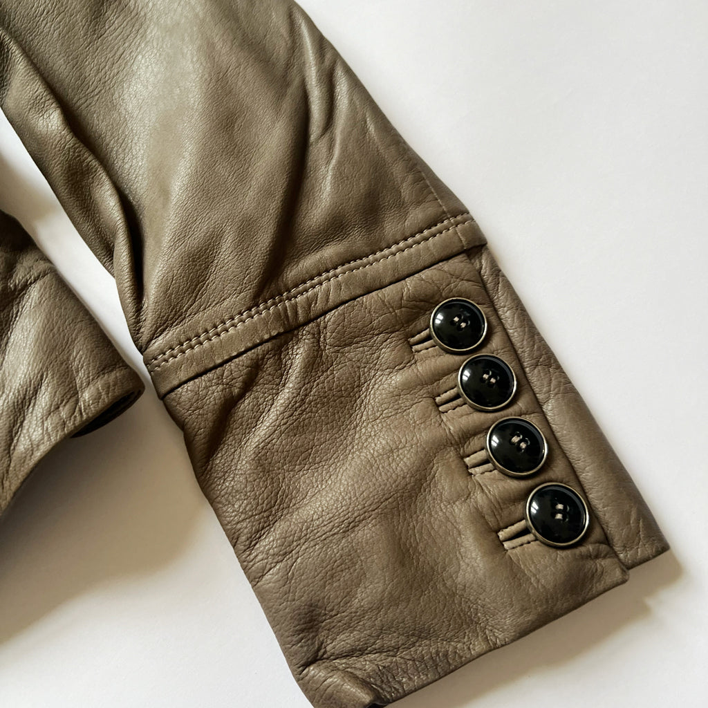 00s Vintage Leather Napoleon Jacket in Khaki - M / L | Vintage