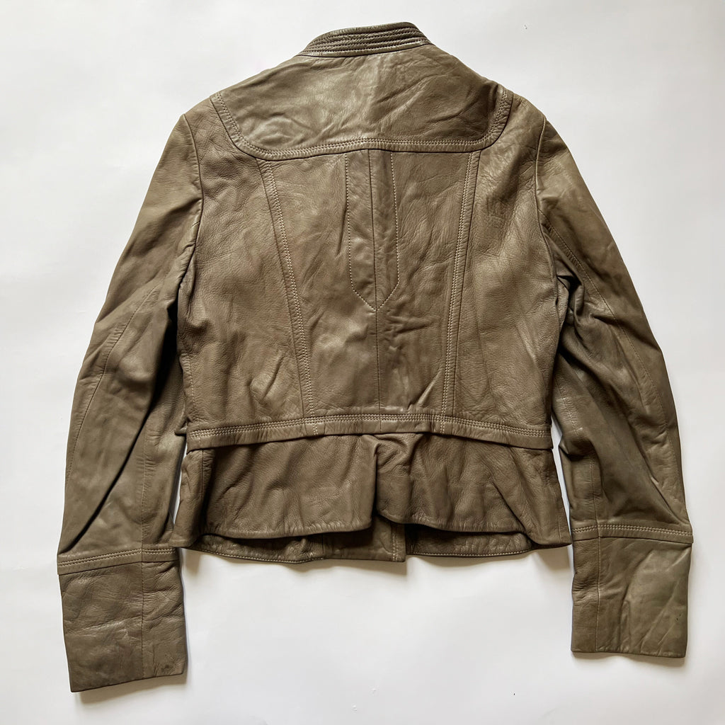 00s Vintage Leather Napoleon Jacket in Khaki - M / L | Vintage