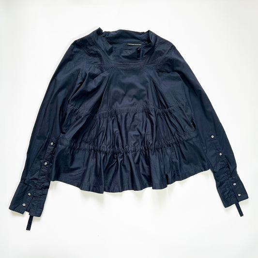 00's Marithé + François Girbaud Gathered Blouse Top with Wrap & Tie Detail in Navy - M
