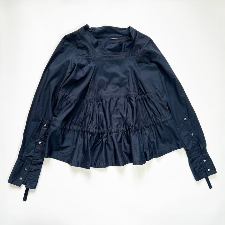 00's Marithé + François Girbaud Gathered Blouse Top with Wrap & Tie Detail in Navy - M