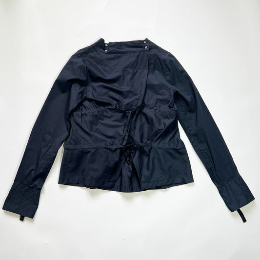 00's Marithé + François Girbaud Gathered Blouse Top with Wrap & Tie Detail in Navy - M