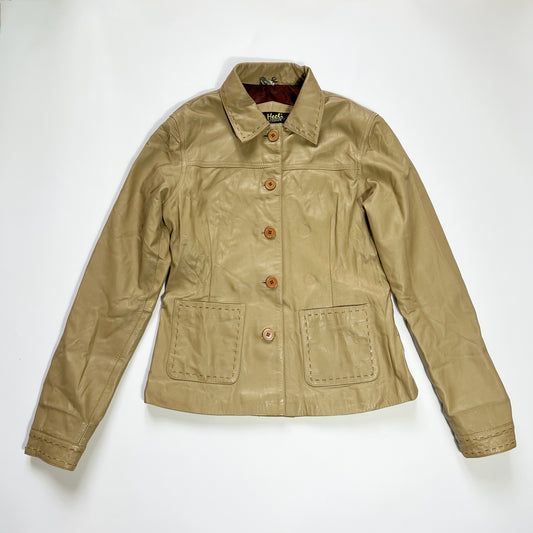 00's Leather Jacket stiched detailing in Tan - L/XL