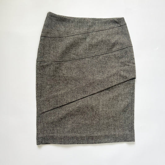00's Wool Pencil Skirt with Pleat Detail in Grey - S