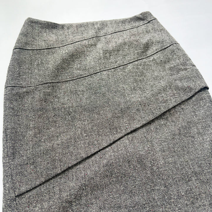 00's Wool Pencil Skirt with Pleat Detail in Grey - S