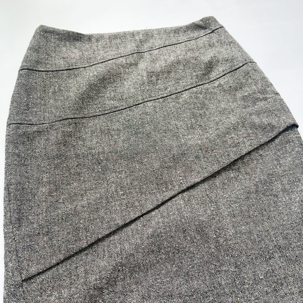 00's Wool Pencil Skirt with Pleat Detail in Grey - S