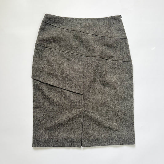 00's Wool Pencil Skirt with Pleat Detail in Grey - S