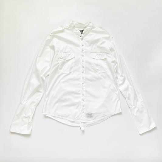 00's Michiko Koshino Shirt Ruched Details with Bell Sleeves in White - M