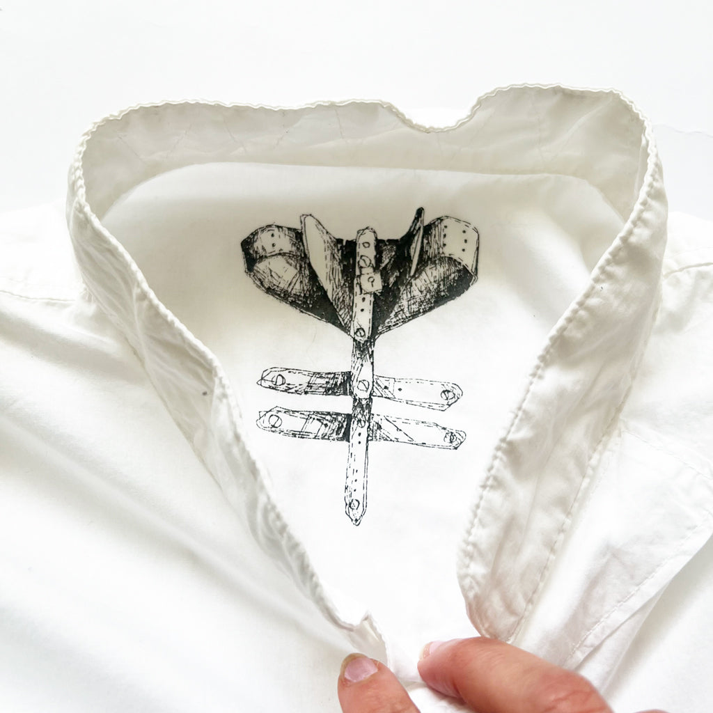 00's Michiko Koshino Shirt Ruched Details with Bell Sleeves in White - M