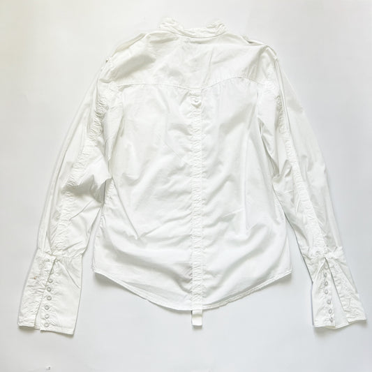 00's Michiko Koshino Shirt Ruched Details with Bell Sleeves in White - M
