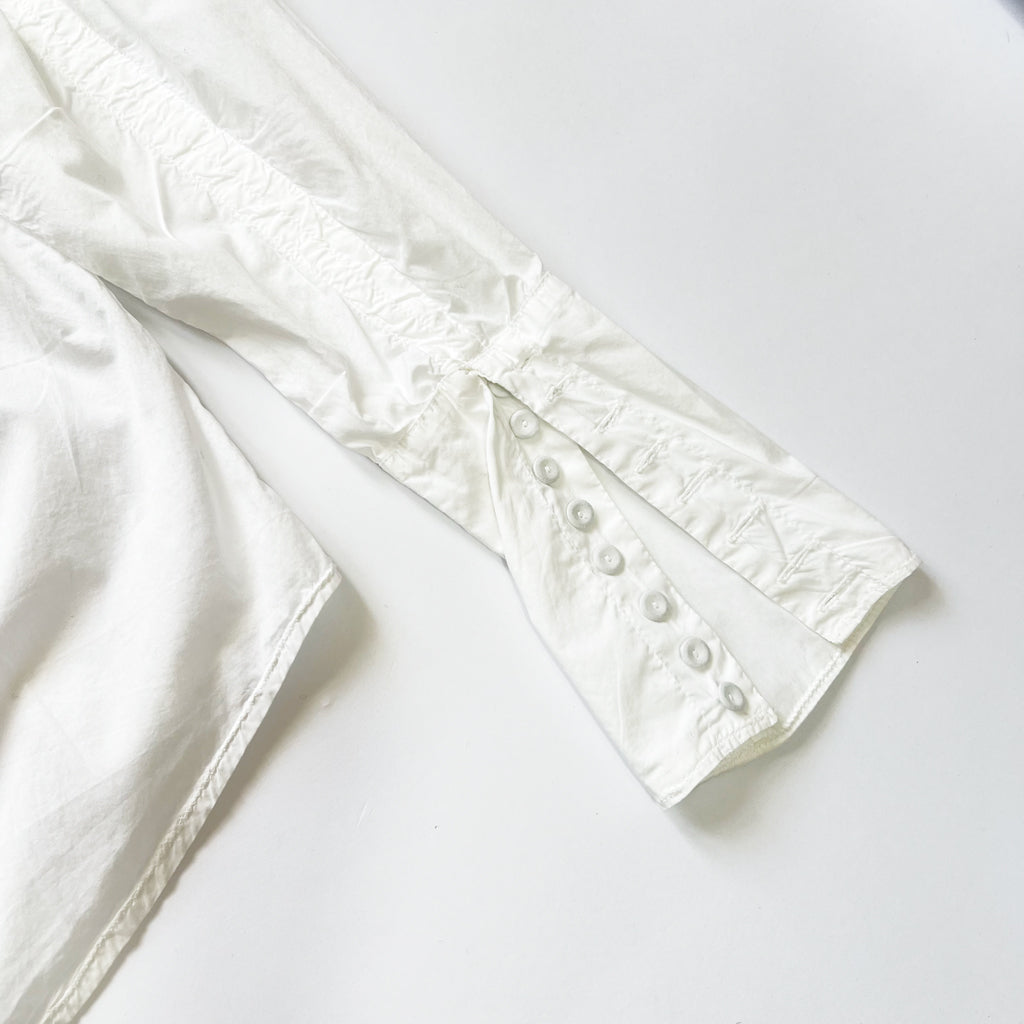 00's Michiko Koshino Shirt Ruched Details with Bell Sleeves in White - M