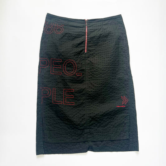 00's Cop Copine Pencil Skirt with Red Embroidered Detailing in Black - W31