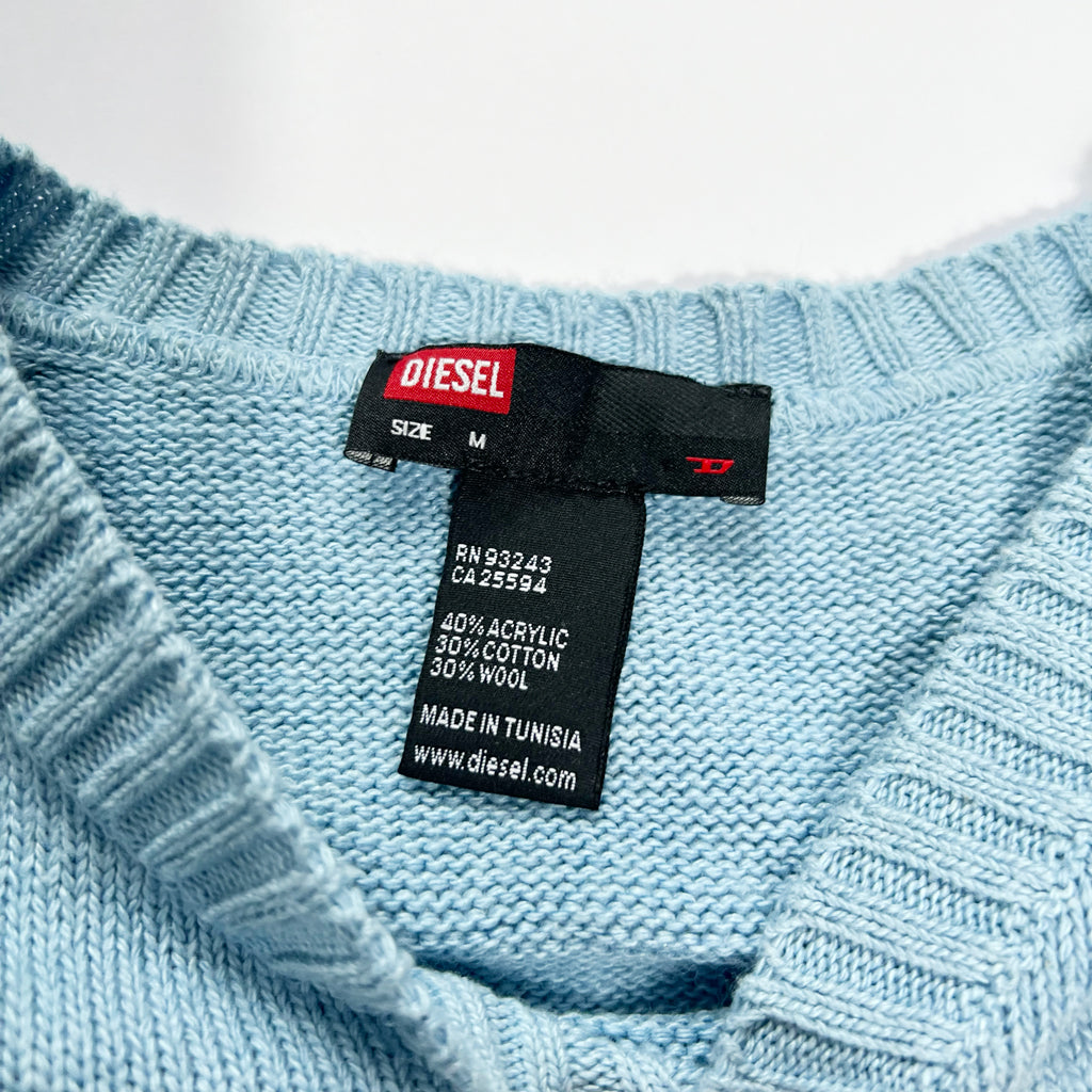 00's Diesel V Neck Knit Jumper in Blue - M