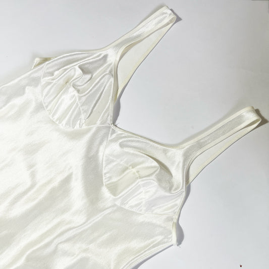 00's Slip Dress with Cone Cups in White - M