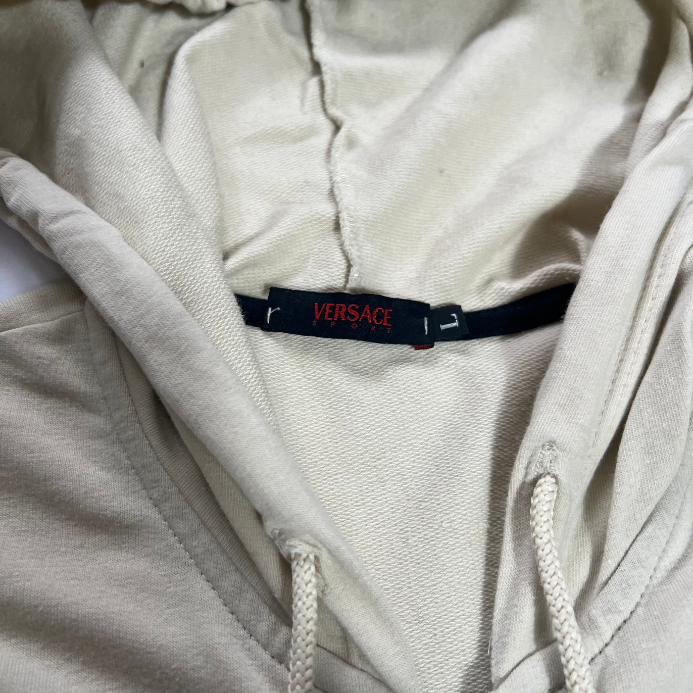 00's Versace Sport Hoody with Doubleway Zip in Cream - L
