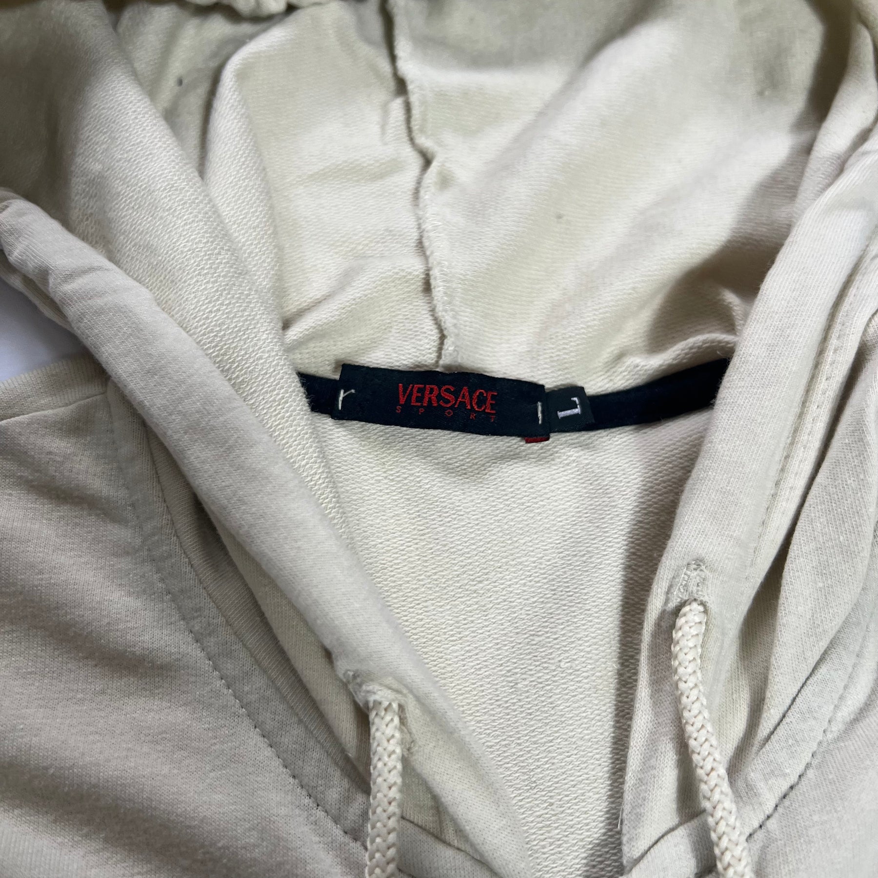 00's Versace Sport Hoody with Doubleway Zip in Cream - L