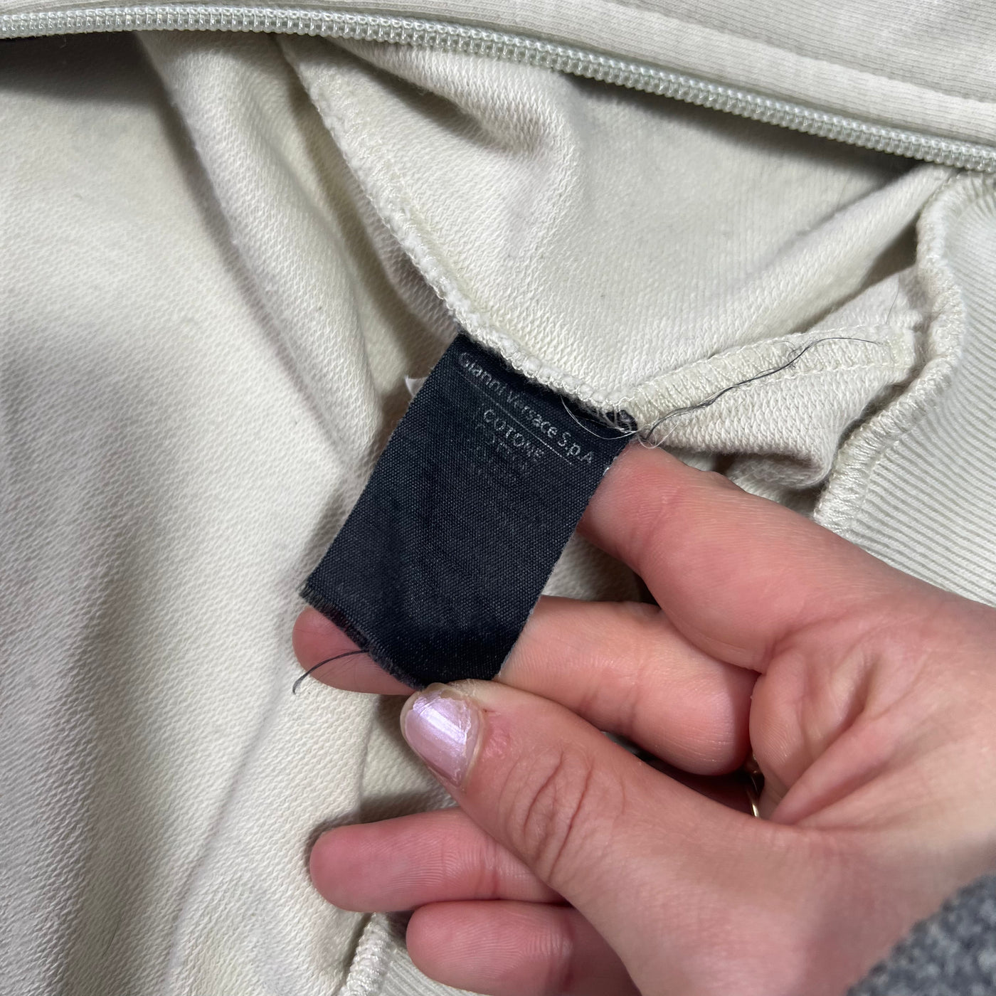 00's Versace Sport Hoody with Doubleway Zip in Cream - L