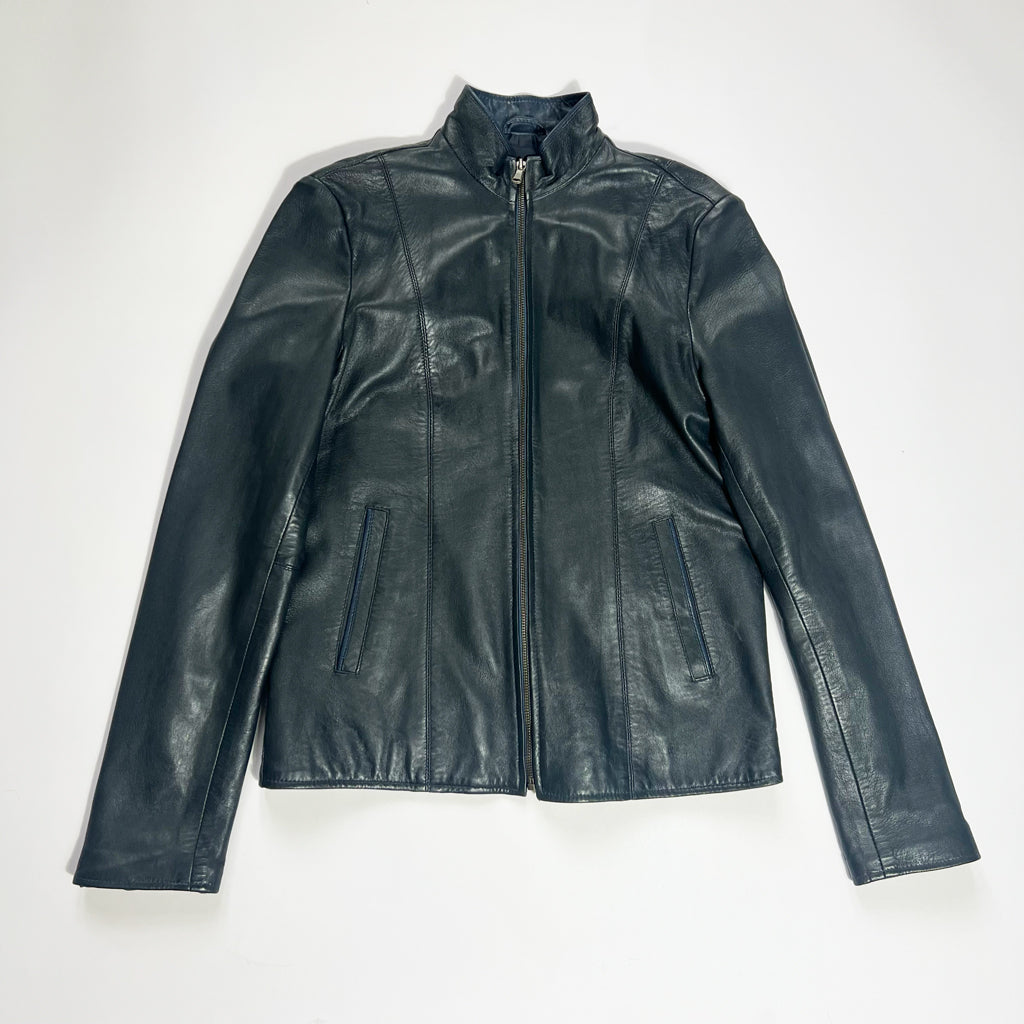 00's Leather Fitted Jacket in Navy - M