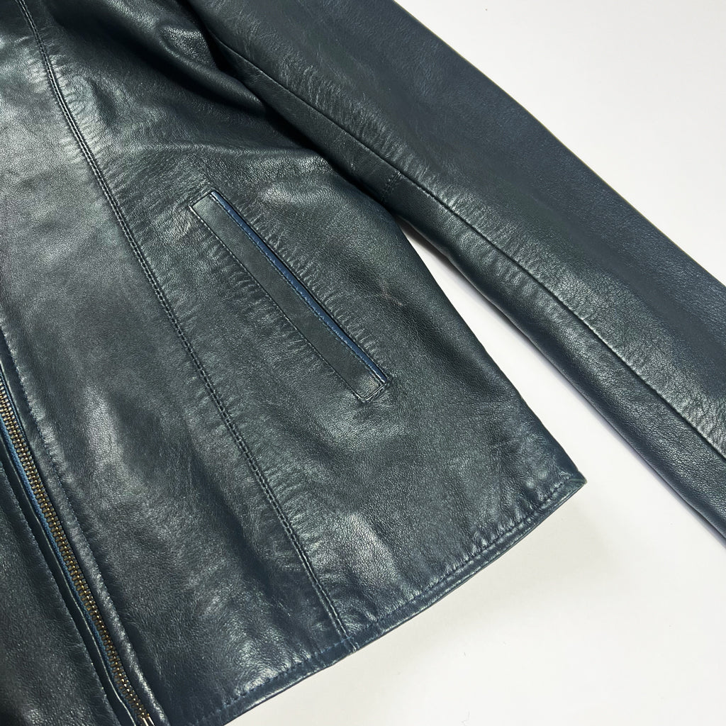 00's Leather Fitted Jacket in Navy - M