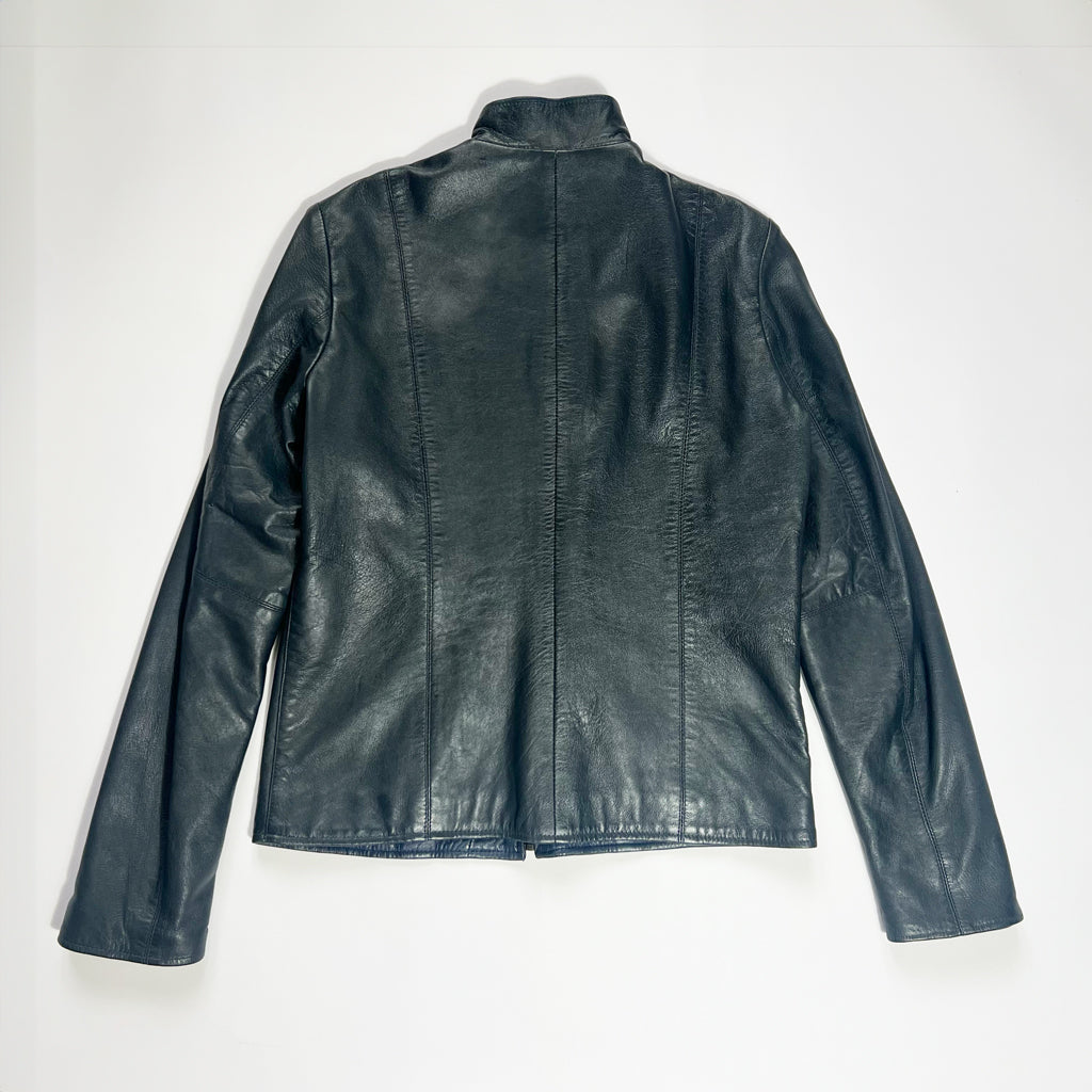 00's Leather Fitted Jacket in Navy - M