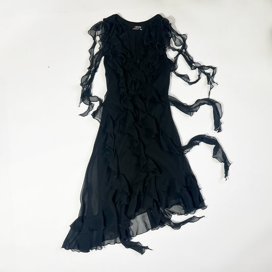 00's Morgan De Toi Black Midi Dress with Asymmetric Hem - XS