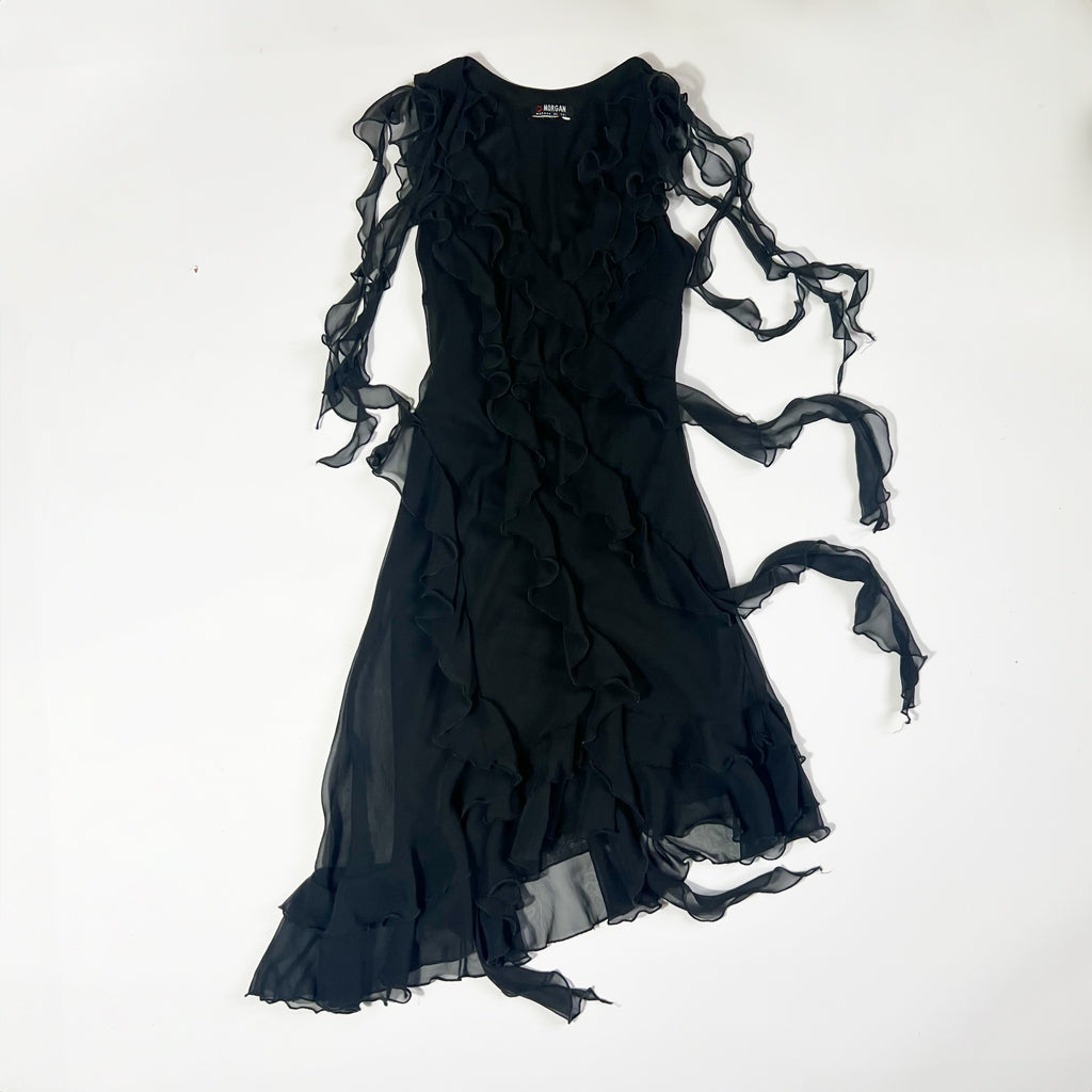 00's Morgan De Toi Black Midi Dress with Asymmetric Hem - XS