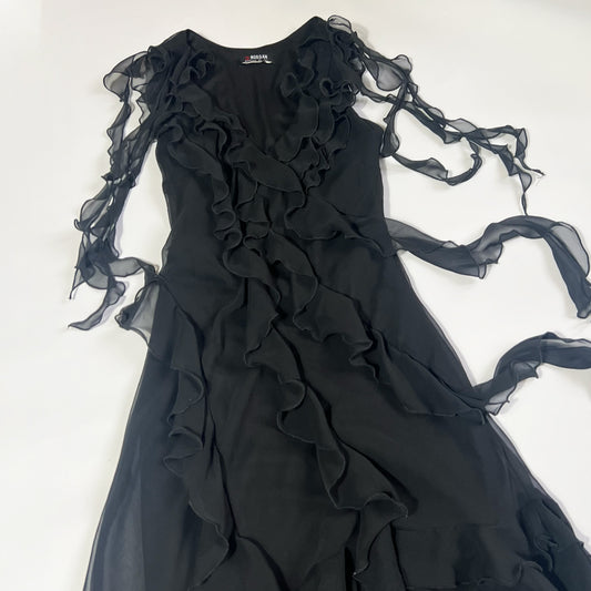00's Morgan De Toi Black Midi Dress with Asymmetric Hem - XS