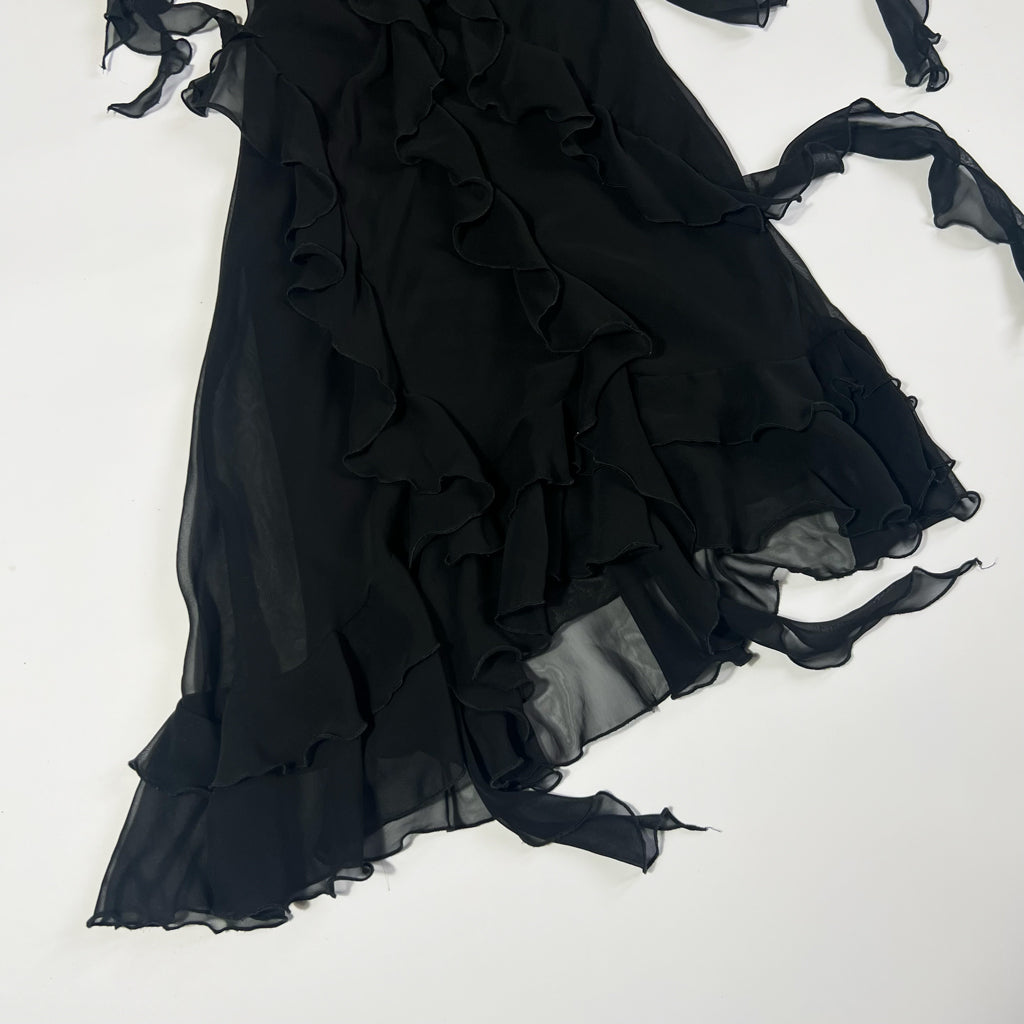 00's Morgan De Toi Black Midi Dress with Asymmetric Hem - XS