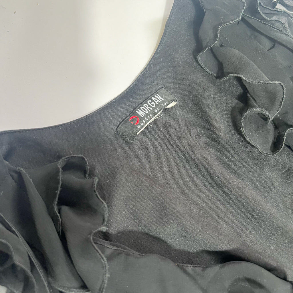 00's Morgan De Toi Black Midi Dress with Asymmetric Hem - XS